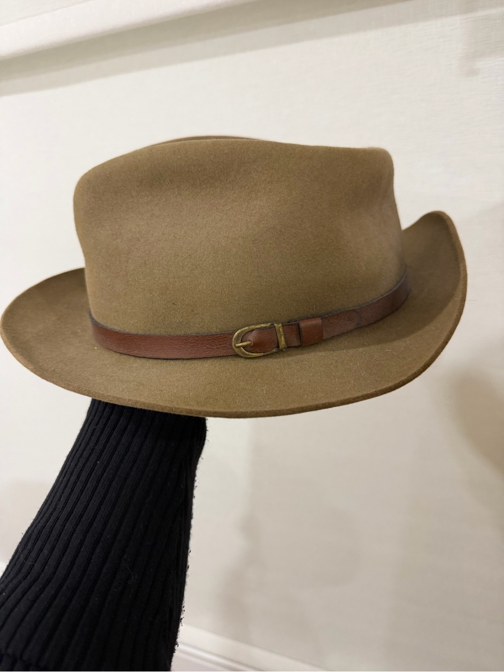 Vintage Classic Stetson Fedora Hat in Olive Brown with Leather Band